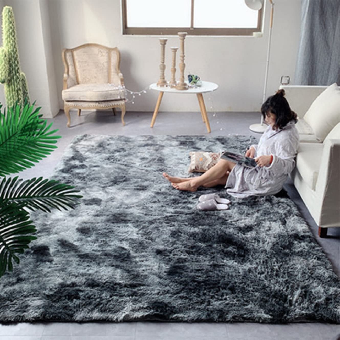 Amazon｜lsjdln シャギーラグ グレー 160*200 ラグマット カラフル